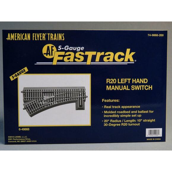 Lionel American Flyer S-Gauge FasTrack R20 Left Hand Manual Switch 6-49868 NIB - Picture 1 of 5